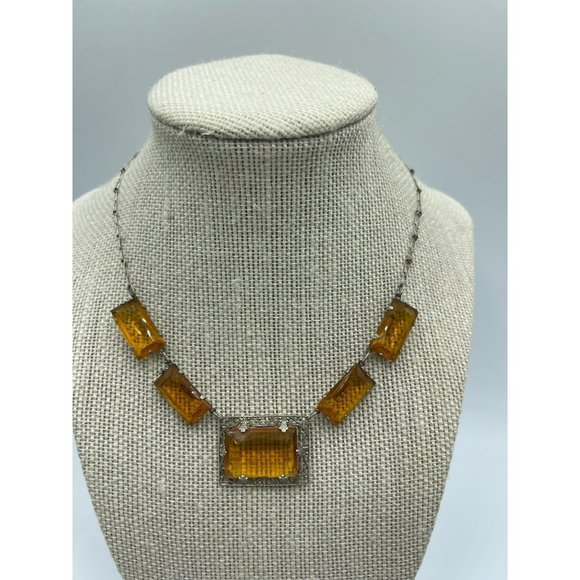 Antique Deco Sterling & Amber Czech Glass Festoon - Picture 9 of 9